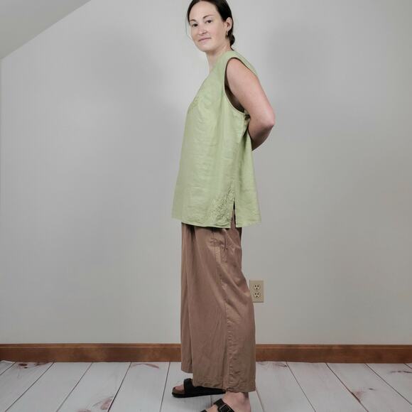 Vintage 90s Y2K Embroidered Linen Tank Lime Green XL - Picture 2 of 10